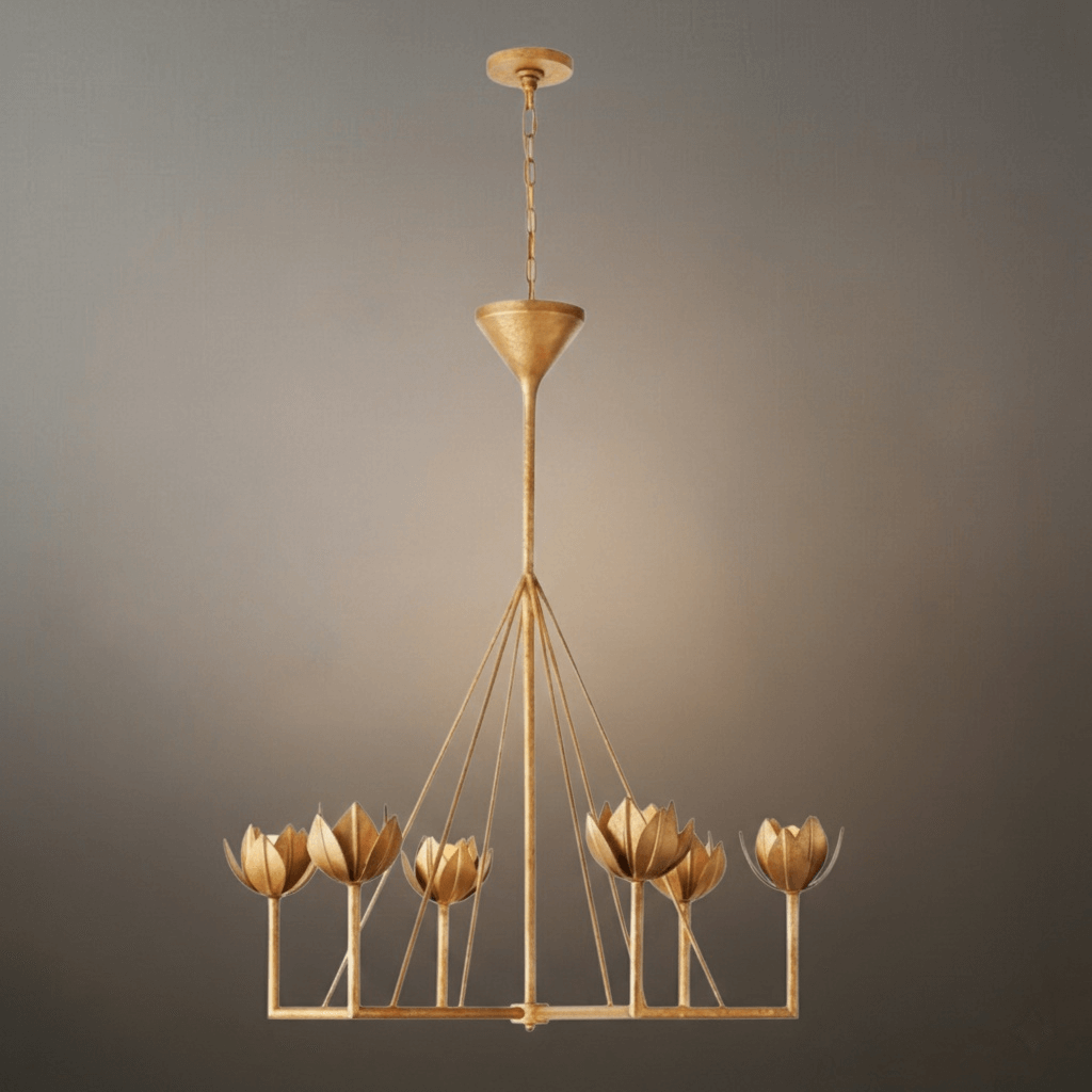 Modern Lotus Chandelier — Curved Petal Shades & Brass Frame